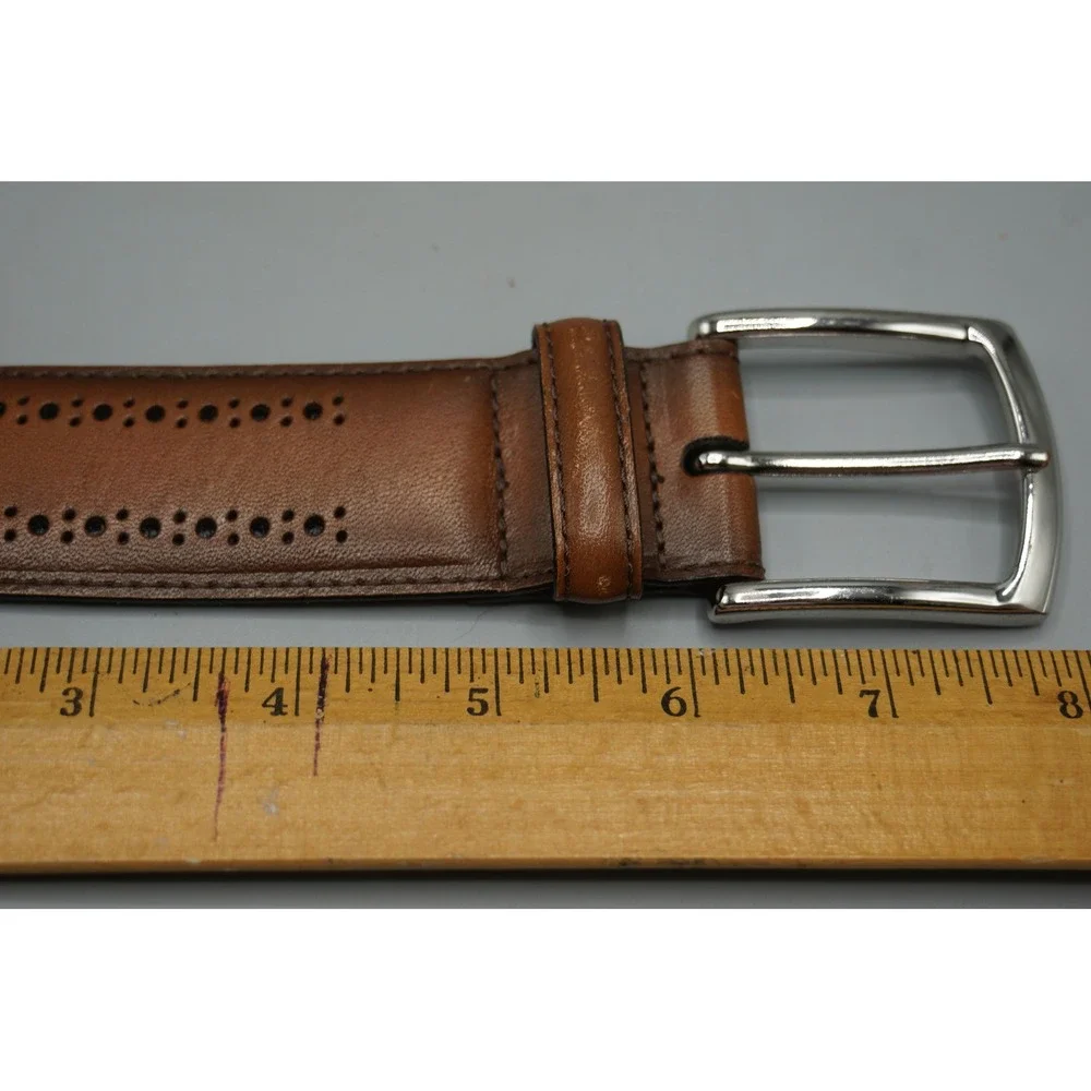 Allen Edmonds Mens Brown Leather Brogue Perforated Belt 44 Handcrafted USA 74090
